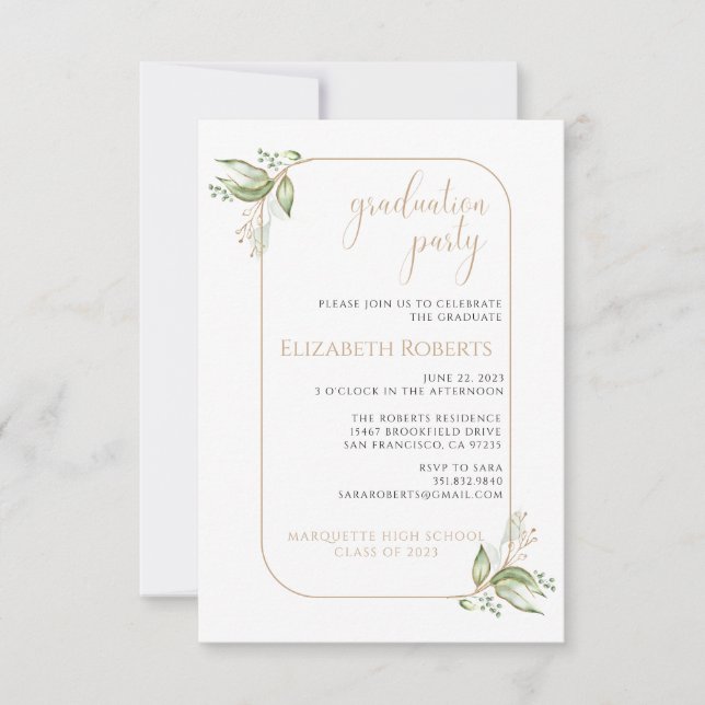 Budget Gold Eukalyptus Greenery Grad Party Einladu Einladung (Vorderseite)