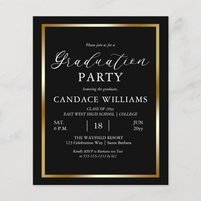 Budget Gold Frame Minimalistische Party Einladung  Flyer (Vorne)