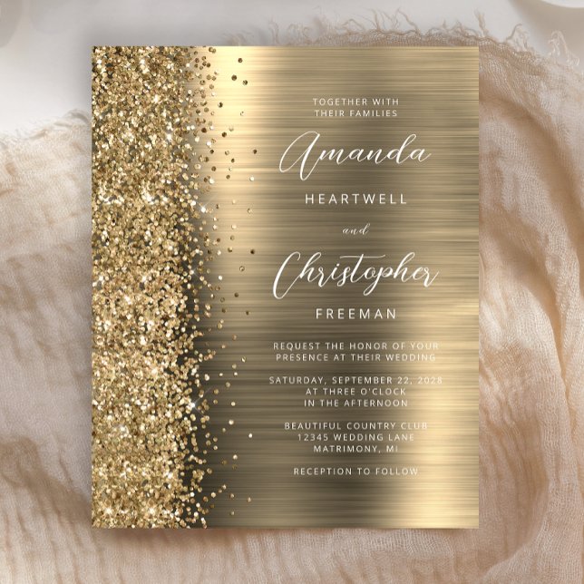 Budget Gold Glam Glitzer Hochzeitseinladung (Von Creator hochgeladen)