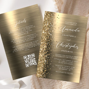 Budget Gold Glam QR-Code-Hochzeitseinladung