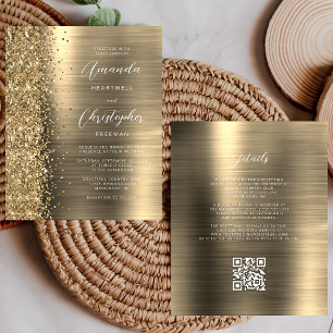 Budget Gold Glam QR-Code-Hochzeitseinladung