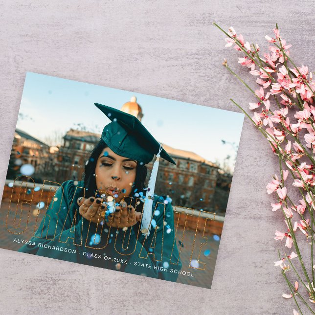 Budget Gold Glitter Graduate Photo Announcement Flyer (Von Creator hochgeladen)