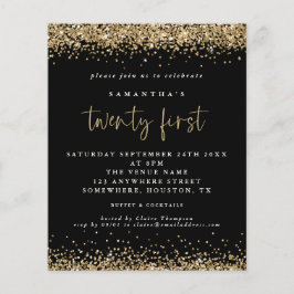 Budget Gold Glitzer 21. Schwarze Party Einladung