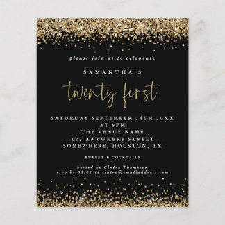 Budget Gold Glitzer 21. Schwarze Party Einladung