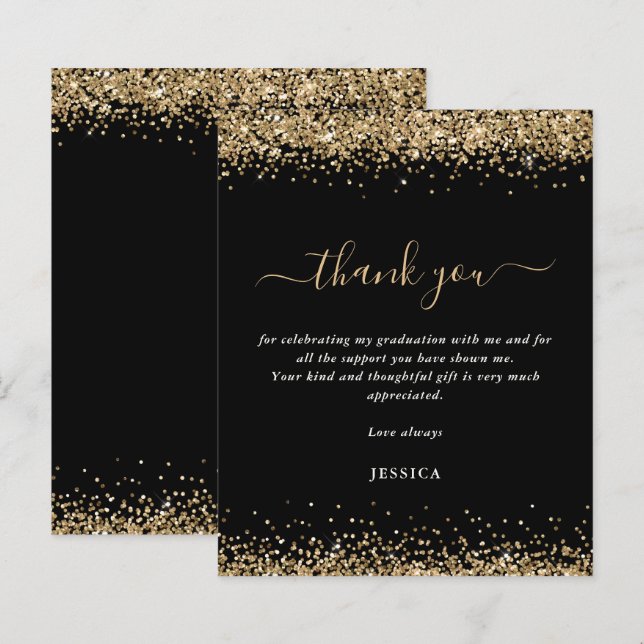 Budget Gold Glitzer Black 2024 Abschluss Danke (Vorne/Hinten)