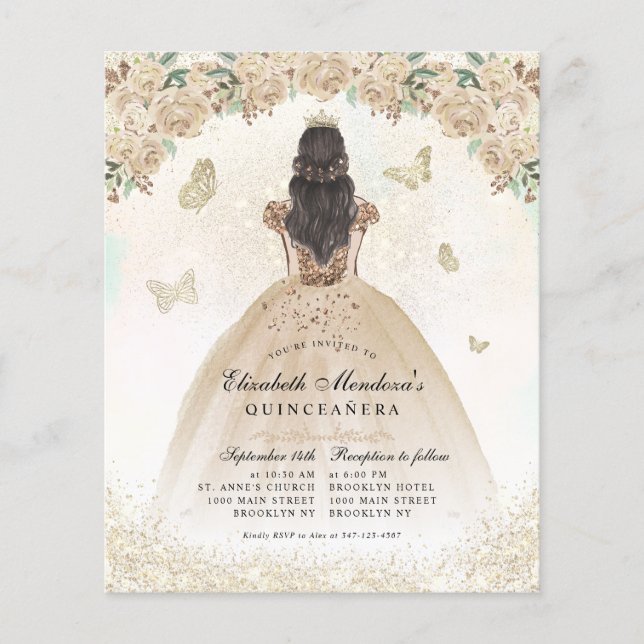 Budget Gold Glitzer Bloral Princess Quinceañera (Vorderseite)