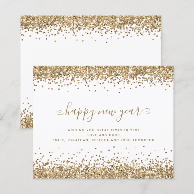 Budget Gold Glitzer Borders Happy New Year Card (Vorne/Hinten)