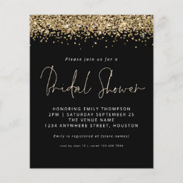 Budget Gold Glitzer Brautparty Schwarze Einladung