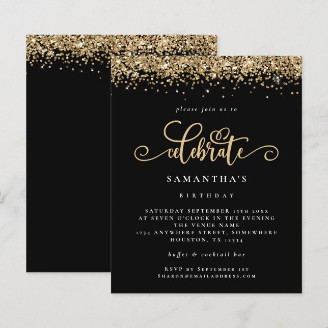 Budget Gold Glitzer Celebrate Birthday Black (Vorne/Hinten)