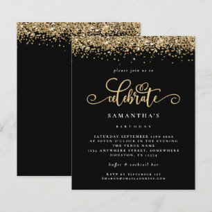 Budget Gold Glitzer Celebrate Birthday Black