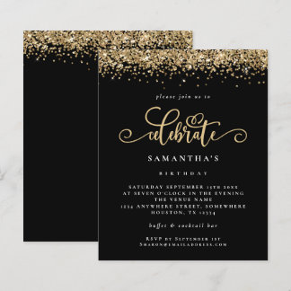 Budget Gold Glitzer Celebrate Birthday Black