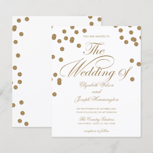 Budget Gold Glitzer Confetti Hochzeit Einladung (Vorne/Hinten)