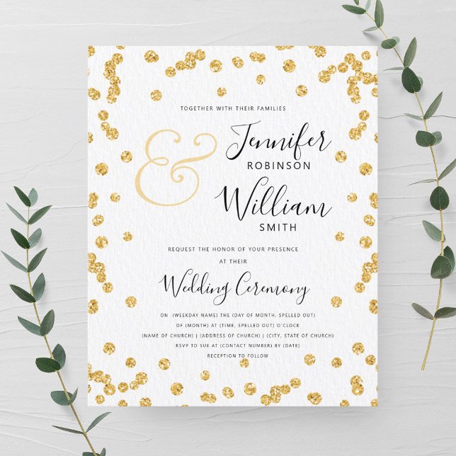 Budget Gold Glitzer Confetti Wedding Einladung (Budget Gold Glitter Confetti Wedding Invite )