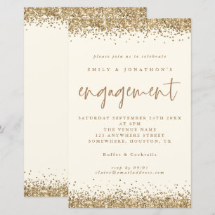 Budget Gold Glitzer Creme Verlobung Einladung