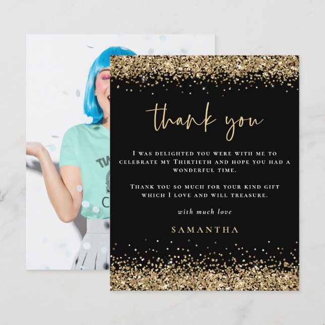 Budget Gold Glitzer Foto Dreißig Black Thankyou (Vorne/Hinten)