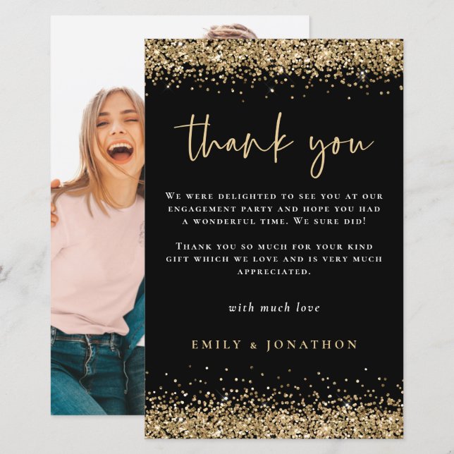 Budget Gold Glitzer Foto Verlobung Black Danke (Vorne/Hinten)