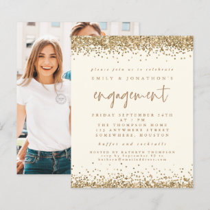 Budget Gold Glitzer Foto Verlobung Einladung