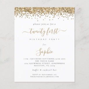 Budget Gold Glitzer Girly 21. Party Einladung