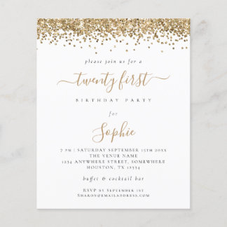 Budget Gold Glitzer Girly 21. Party Einladung