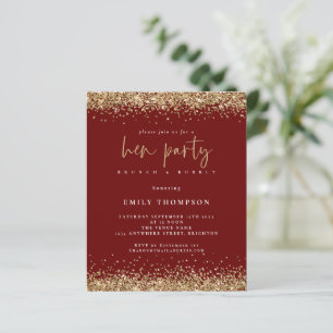 Budget Gold Glitzer Hen Party Burgundy Einladung