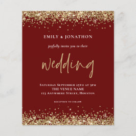 Budget Gold Glitzer Hochzeit Burgund Einladung