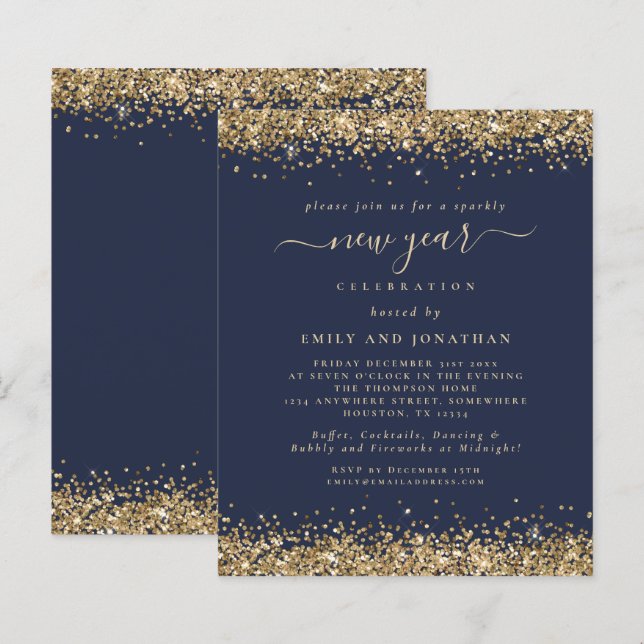 Budget Gold Glitzer Navy Blue Silvester Party (Vorne/Hinten)