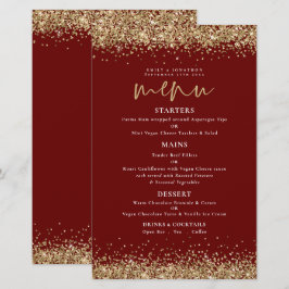 Budget Gold Glitzer Script Wedding Burgundy Menü