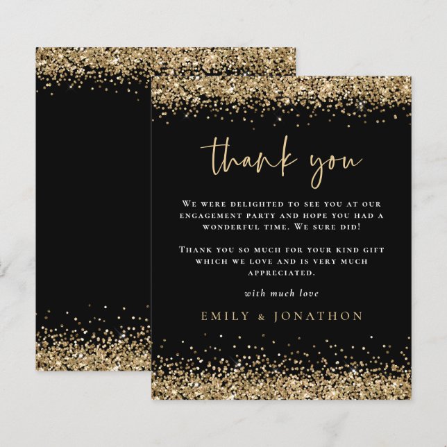Budget Gold Glitzer Verlobung Black Vielen Dank (Vorne/Hinten)