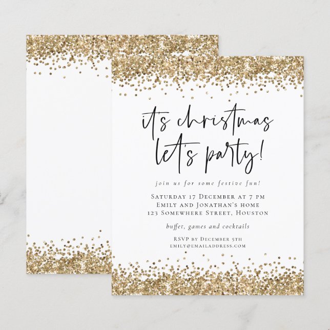 Budget Gold Glitzer Weihnachten Lasse Party Einlad (Vorne/Hinten)