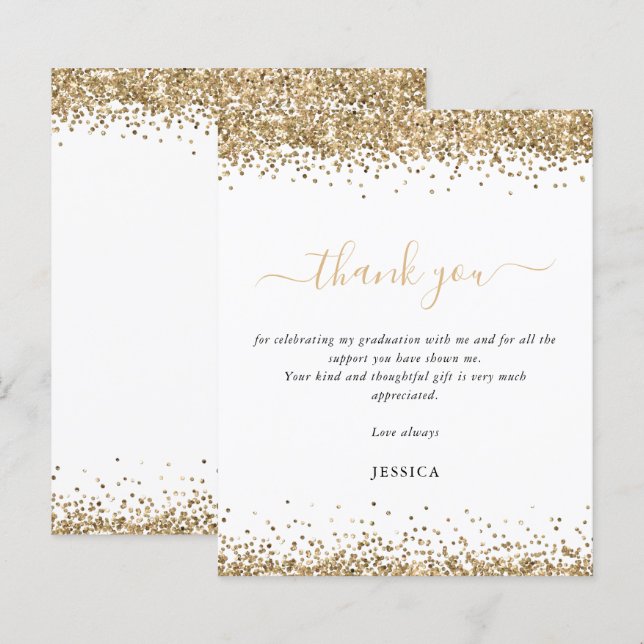 Budget Gold Glitzer White 2024 Abschluss Danke (Vorne/Hinten)