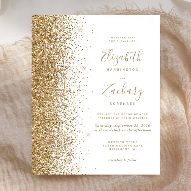 Budget Gold Glitzer White Wedding Einladung (Von Creator hochgeladen)