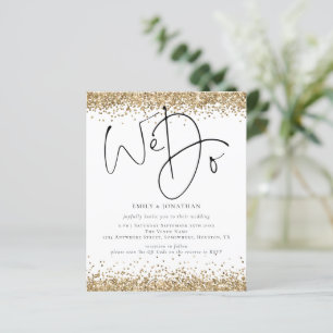 Budget Gold Glitzer Wir machen QR Hochzeit Einladu