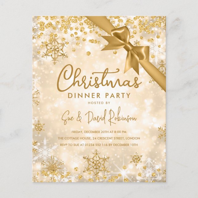 Budget Gold Glitzer Xmas Winterurlaub Einladung Flyer (Vorne)