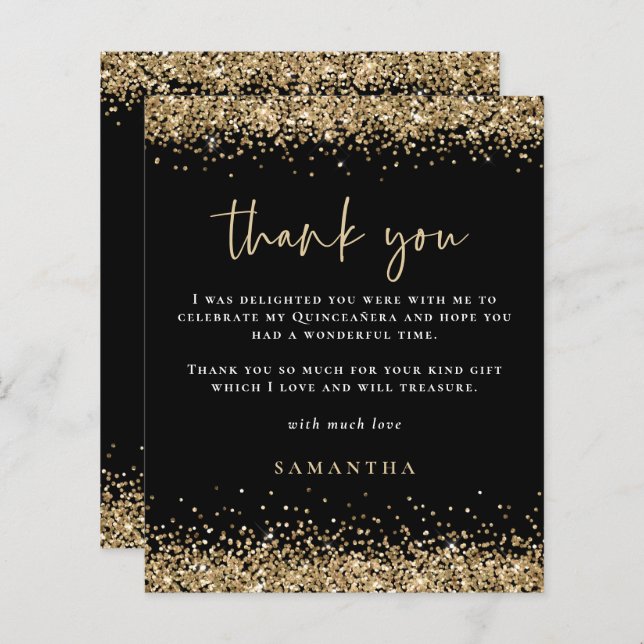 Budget Gold Glitzern Quinceañera Party Dank Black (Vorne/Hinten)