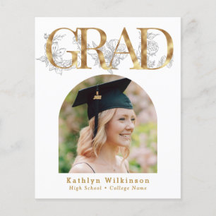 BUDGET Gold GRAD Floral 5 Foto Grad Einladung