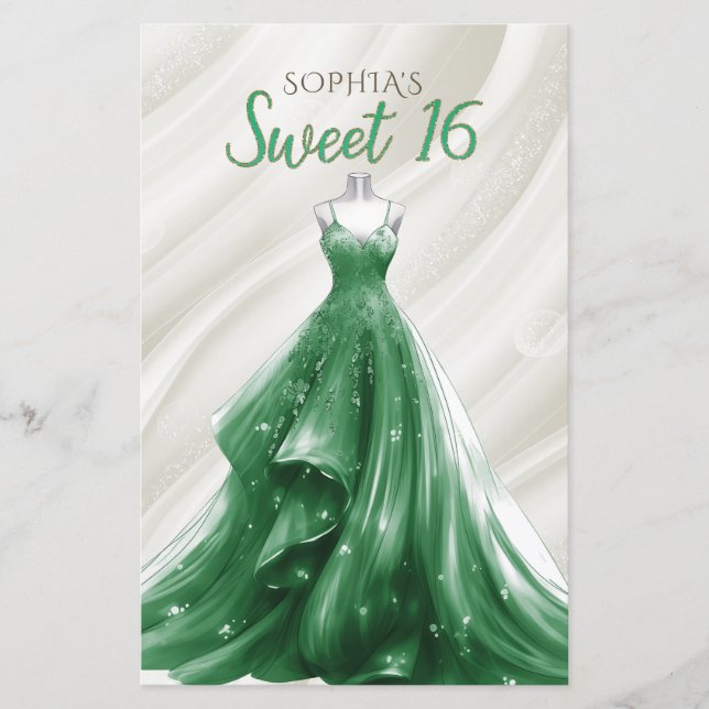Budget Gold Grünes Kleid Sweet 16 Einladung (Vorderseite)