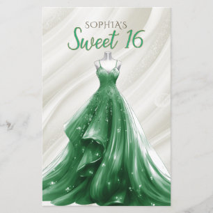 Budget Gold Grünes Kleid Sweet 16 Einladung