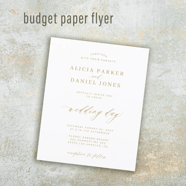 Budget Gold Kalligrafie elegante Hochzeitseinladun Flyer (Von Creator hochgeladen)