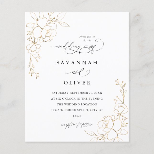 Budget Gold Lined Floral Wedding Flyer (Vorne)