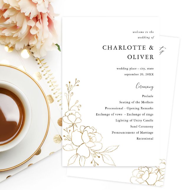 Budget Gold Lined Floral Wedding Programme MOYEN (Créateur téléchargé)