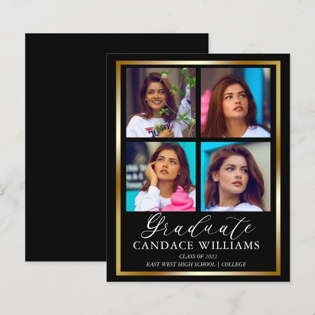 Budget Gold Minimalistisch Foto Graduate Ankündigu (Vorne/Hinten)