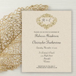 Budget Gold Mit Monogramm Wappen Hochzeit Einladun Flyer