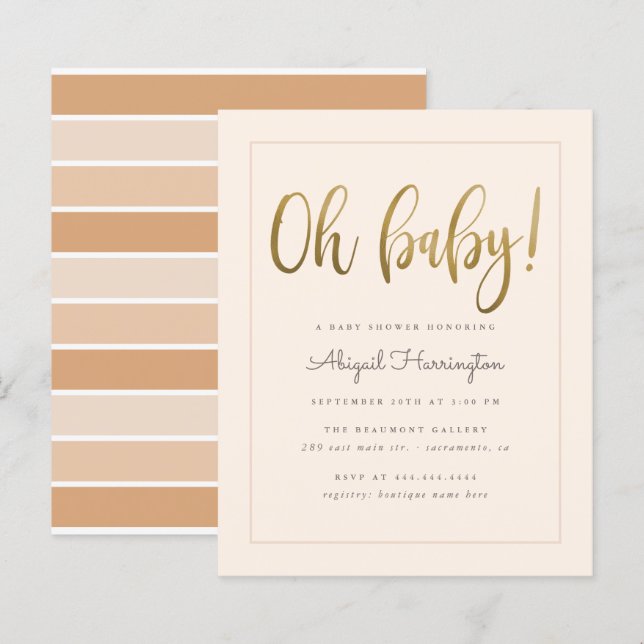 Budget Gold Peach Gender Neutral Oh Baby Dusche (Vorne/Hinten)