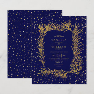 BUDGET Gold Pine Blue Hochzeit Einladung