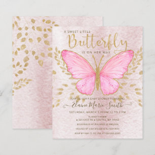 Budget Gold Pink Butterfly Baby Dusche Einladung