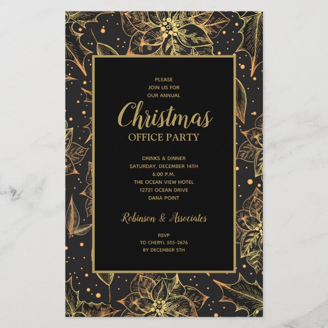 Budget Gold Poinsettias Weihnachts Einladung Flyer (Vorne)