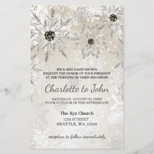 Budget Gold Schneeflocken Winterhochzeit Einladung