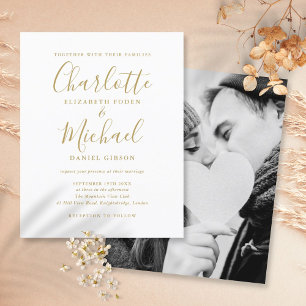 Budget Gold Schriftzug Foto Hochzeitseinladung
