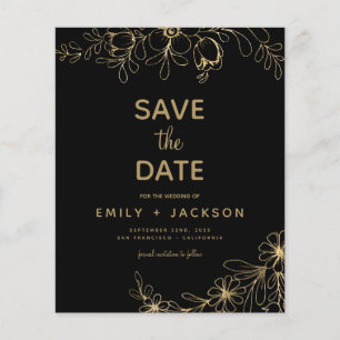 Budget Gold Schwarz Moderne Florale Hochzeitseinla Flyer