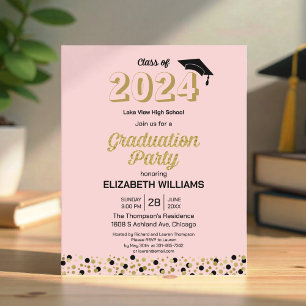 Budget Gold Script Confetti Grad Party Einladung